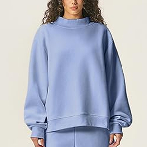 เสื้อสเวตเชิ้ตโอเวอร์ไซส์คอกลมสำหรับผู้หญิง แต่งขอบคอและปลายแขนเสื้อแบบริบตัดกัน ผ้าฟลีซหนานุ่ม ระบายอากาศได้ดี เป็นมิตรต่อสิ่งแวดล้อม บุซับในด้านหน้า - Product Image 4