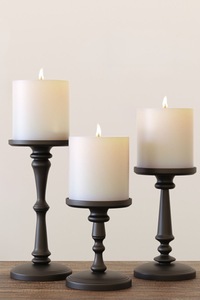 Juego de 3 Portavelas de Madera Negra con Base Redonda y Velas Blancas Decoración para el Hogar - Product Image 3