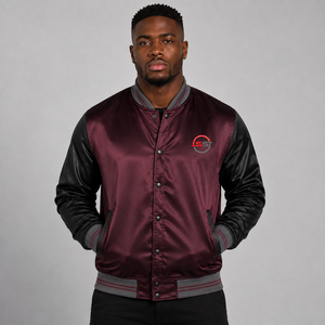 Blousons en satin pour hommes à boutons recouverts, vente en gros, nouveaux blousons Letterman en satin grande taille pour hommes, vêtements pour hommes - Product Image 1