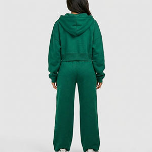 Ensemble jogging ample avec sweat à capuche zippé en molleton polyester/coton respirant, écologique, à carreaux, avec logo brodé personnalisé et strass - Product Image 6
