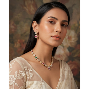 Avantika Heritage Delicate <b>Gold</b>-Plated CZ Necklace & Earring <b>Set</b> for Bridal - Product Image 1