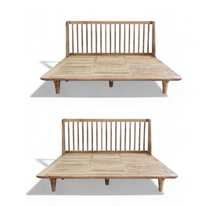 Teak Wood <b>Platform</b> <b>Bed</b> Slatted Headboard Wooden <b>Bed</b> <b>Frame</b> Minimalist Bedroom Furniture - Product Image 2