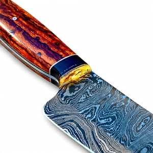 Couteau de préparation de cuisine artisanal en acier Damas de style Nakiri avec manche en bois de rose naturel - Product Image 5