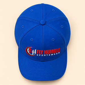 หมวกเบสบอล Fly Humble Sportswear แบบ 6 แผง ปักโลโก้ สีน้ำเงิน สำหรับทุกเพศ สวมใส่สบาย หมวกเบสบอลปักโลโก้ 6 แผง - Product Image 6
