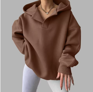 Sudadera con Capucha Extra Grande para Mujer, Estilo Clásico, Frente Liso, 100% Algodón, Sin Forro, Cuello en V, con Bolsillo, Tendencia de Moda Urbana, Largo Regular - Product Image 2