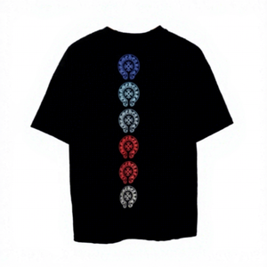 Camiseta Negra de Manga Corta para Hombre con Estampado Digital de Herradura, Cuello Redondo, Ajuste Holgado, Casual, 100% Algodón Tejido Transpirable - Product Image 1
