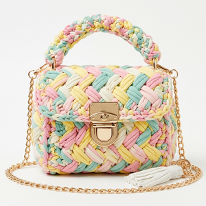 Bolso Bandolera de Mujer, 100% Hecho a Mano, Tejido Trenzado de Poliéster, Correa de Cadena con Cierre Dorado, de Algodón, Pequeña Capacidad, para Uso Diario - Product Image 1