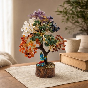 Arbre en cristal des 7 chakras Krishna, 500 perles, figurine flûte, méditation spirituelle, décoration de table pour la maison ou le bureau, fait main au Rajasthan - Product Image 3