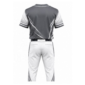 Ensemble de maillots de baseball personnalisés pour adultes, uniforme de softball respirant, imprimé, à manches courtes, avec boutons sur le devant, tenue d'équipe, pantalon blanc - Product Image 2