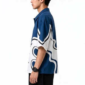 Chemise boutonnée à manches courtes pour homme, motif abstrait, coupe ample, tissée, décontractée, pour l'été, fabrication OEM sur mesure - Product Image 3