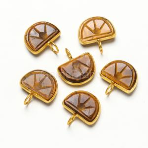 AAA Tiger Eye Orange Fruit Carved Gemstone <b>Charm</b> Pendant Sterling <b>Silver</b> Gold Vermeil Healing Crystal Jewelry Tiger Eye Pendant - Product Image 4