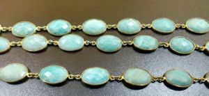 Amazonite naturelle de forme ovale, facettée, avec chaîne à facettes, vendue au mètre - Product Image 3