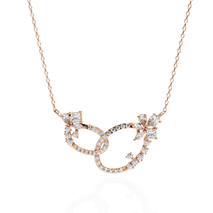 Interlocking Loop <b>Necklace</b> Featuring Multi Shape 10K 14K 18K Rose Gold Floral Cluster with Marquise Princess Pear Cut Diamond - Product Image 1