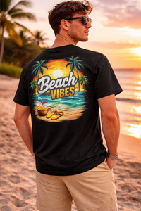 Camiseta Gráfica Negra Oversize para Hombre, Estampado de Atardeceres y Playa, Algodón, Estilo Urbano, Casual, Holgada, con Logo Personalizado - Product Image 2