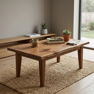 Table basse de luxe en bois d'acacia massif à bord naturel, style industriel moderne, facile à nettoyer, pour maison, villa, salon - Product Image 4
