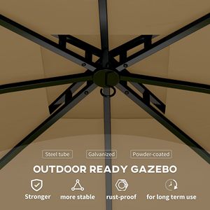 Gazebo de jardin à double toit de 11 pi x 11 pi avec fenêtres de style église et structure en acier galvanisé - Auvent beige - Product Image 6