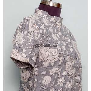 Blusa Casual de Verano para Oficina, Diseño Floral Bohemio, 100% Algodón Puro, Tejido con Estampado Indio, Ecológica y Transpirable - Product Image 5