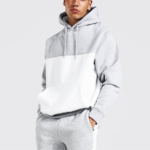 Survêtement à capuche gris et blanc pour homme, manches longues, cordon de serrage, style décontracté, vêtements d'automne, coupe régulière, 100% coton - Product Image 6