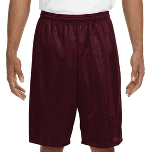 Shorts de sport pour homme en maille bordeaux, taille élastique, respirants, décontractés, longueur Bermuda, couleur unie - Product Image 1
