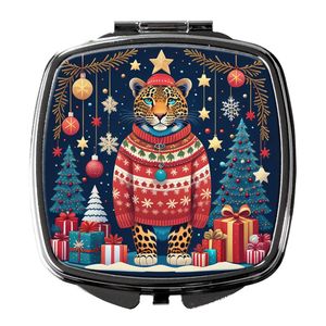 Femmes et Filles Léopard Noël Compact Voyage Maquillage Miroir Poche Pliable De Poche Décoratif Cadeau De Noël Idée Cadeau - Product Image 1