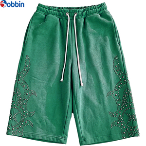 New Arrival <b>Men's</b> Capri Pants Streetwear Custom <b>Men's</b> Heavyweight Cotton Metal Studs Acid Wash Cropped Sweatpants <b>3</b>/<b>4</b> Mid <b>Length</b> - Product Image 2