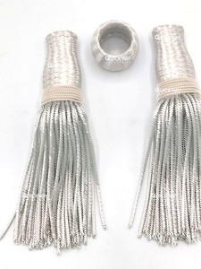 French Style <b>Silver</b> Metallic Tassels Pair Decorative <b>Wire</b> Fringe for Ceremonial Style Accessories - Product Image 2
