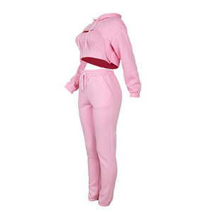 Women's Custom Eco-Friendly Breathable Plus Size <b>Crop</b> Top Jogger Tracksuit Set Hooded Windproof Printed <b>Zip</b>-<b>Up</b> Logo Casual - Product Image 4