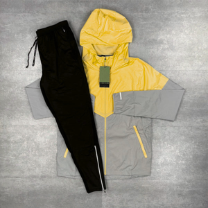 Technical Outdoor 2-Piece Tracksuit Mesh Lining Quick Dry Lightweight <b>Zip</b>-Up Hoodie and <b>Shorts</b> for Men with Color Blocked Design - Product Image 1