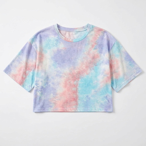 Camisetas de Cuello Redondo con Estampado Tie-Dye para Mujer, Diseño Sólido, Logotipo Personalizado, Verano, Ecológicas, Corte Regular, Hechas en Pakistán - Product Image 1