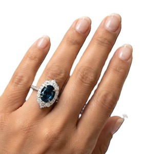 Bijoux fins, topaze bleue naturelle et diamants de laboratoire, cluster en or massif 10K 14K 18K, fabrication sur mesure, bague d'anniversaire, bague de mariage - Product Image 5