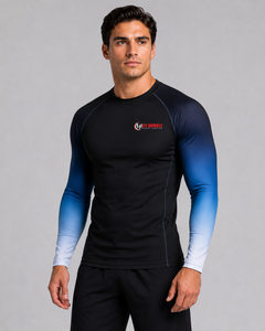 Fly Humble Rashguard à manches longues pour homme, dégradé noir-bleu, séchage rapide, respirant, polyester-coton, imprimé numérique, haut de sport - Product Image 3