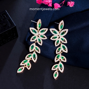 Pendientes de Plata 925 con Hojas y Circonitas Verdes, Pendientes Colgantes Florales con Circonita Cúbica para Bodas y Fiestas - Product Image 6