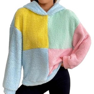 Sudadera con Capucha Sherpa Colorblock para Mujer, Sudadera Cómoda de Forro Polar para Hombre, Sudadera con Capucha 100% Lana, Sudadera con Capucha con Logotipo en Relieve, Diferentes Colores - Product Image 6