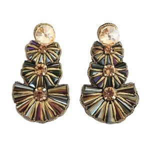 Factory Direct Supply OEM Custom Brand Hand Embroidered Handmade <b>Rainbow</b> Topaz Cone Crystal Stones <b>Drop</b> Earrings - Product Image 1
