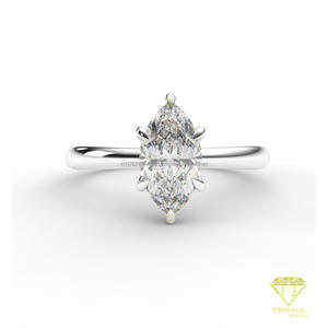 Anillo de Compromiso Solitario con Diamante Moissanite Corte Marquesa en Oro Amarillo, Anillo de Boda Clásico de Seis Puntas para Mujer - Product Image 4