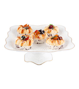 Plato de Postre Moderno de Porcelana Fina con Soporte, Plato de Servir Blanco Pulido con Diseño Incrustado para Fiestas - Product Image 1