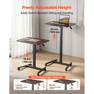 Bureau mobile réglable en hauteur 25,6 x 19 pouces avec plateau inclinable, petit ordinateur portable assis-debout sur roulettes - Product Image 3