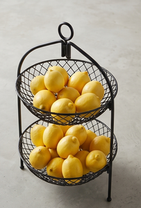 Panier de rangement moderne à 2 niveaux en treillis métallique noir pour fruits, avec poignée supérieure, bol en métal ouvert à deux couches, support de cuisine - Product Image 4