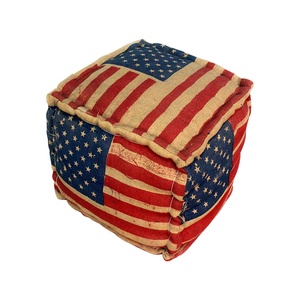 Pouf en jute et toile de jute imprimé drapeau américain moderne, artisanat, 45x45cm, carré, étoiles et rayures américaines, repose-pieds rembourré, siège cube pour salon - Product Image 3