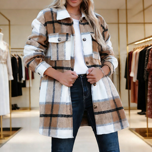 Oferta especial en Temu: Chaqueta tipo shacket a cuadros para mujer, otoño-invierno, informal, manga larga, con solapa, botones, bolsillos y corte holgado. - Product Image 5