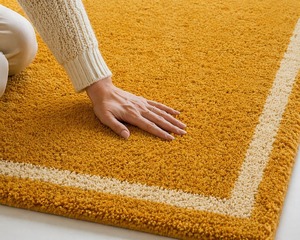 Alfombra Moderna de Lana Amarillo Mostaza con Borde, Hecha a Mano, Antideslizante, Apta para Mascotas, de Pelo Corto, Minimalista, para Sala de Estar y Dormitorio - Product Image 2