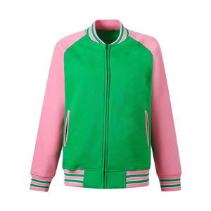 Chaqueta Varsity de Felpa Bicolor Verde Manzana y Rosa AKA - Reversible con Letras de Chenilla Personalizadas, Estilo Soroty para Mujer - Product Image 1