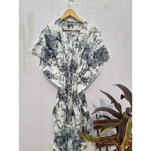 Tropical Print Cotton <b>Kaftan</b> Dress Women Summer <b>Maxi</b> Midi Beach Wear Loose Boho <b>Kaftan</b> Wholesale Resort Wear Dress - Product Image 1