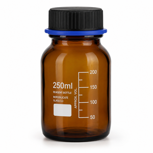Botella de reactivo de laboratorio de vidrio borosilicato ámbar de 250 ml con boca ancha, tapa de rosca de PP a prueba de fugas y anillo antiderrame - Product Image 2