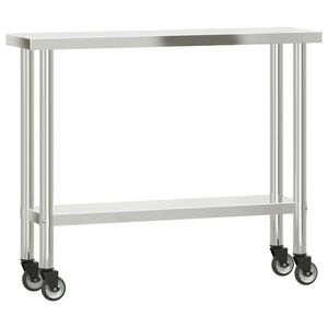 Tavolo da lavoro cucina commerciale con ruote 43.3 \ "x11.8 \" x33.5 \ "fabbricazione in acciaio inox - Product Image 2