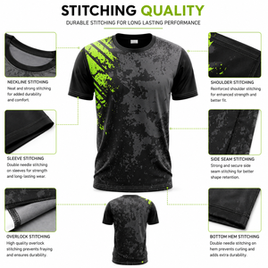 T-shirt sportif pour homme imprimé par sublimation, manches courtes, col rond, séchage rapide, coupe ajustée, gris vert, motif tricoté en polyester - Product Image 6