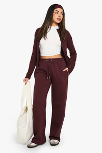 High Demand Winter Chocolate Brown Women's Straight Leg Joggers Terry Fleece 100% Cotton Drawstring Closure Soft Touch - Product Image 3