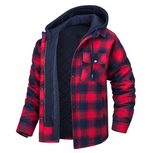 Men's Flannel Shirt <b>Jacket</b> With Removable Hood Plaid Quilted <b>Lined</b> Winter Coats Thick Hoodies Outwear Man <b>Fleece</b> Shirts - Product Image 1