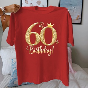 Camiseta de algodón 100% de ajuste cómodo informal para mujer para 60 cumpleaños de punto con diseño estampado - Product Image 4