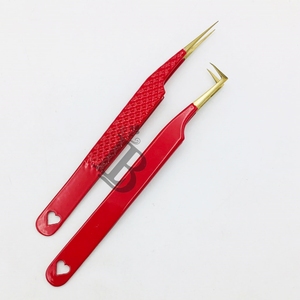 แหนบต่อขนตาสแตนเลสอย่างดี สีแดง ปลายสีทอง ทรงตรง ยอดนิยมอันดับต้นๆ - Product Image 6